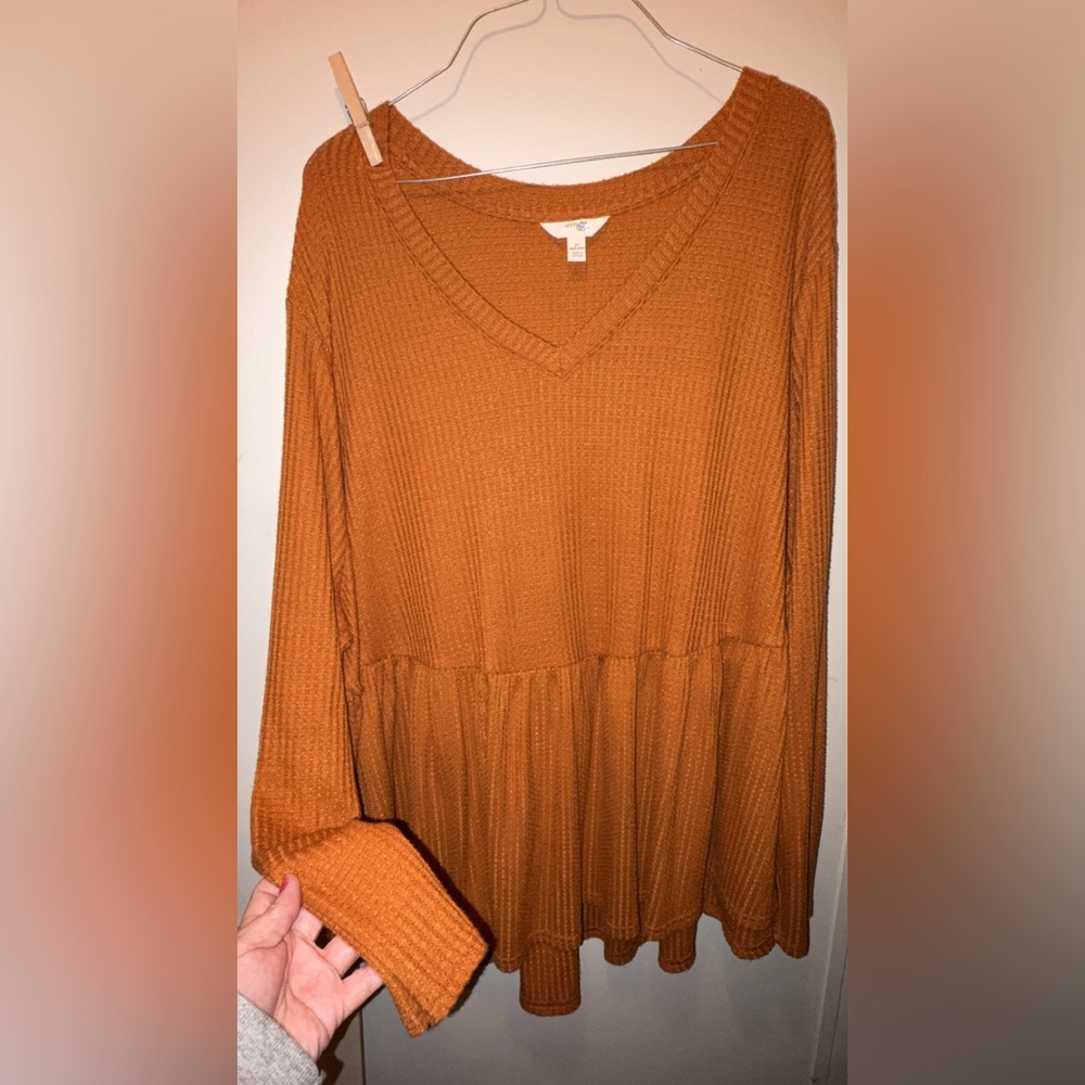 Orange V-Neck Long Sleeve Top